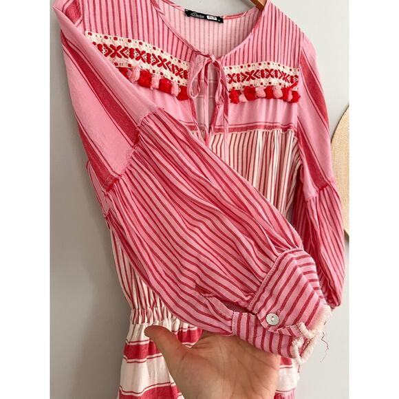 Devotion Twins | Greek Embroidered Tunic Boho Dress | Red Pink | Sz XS - Picture 4 of 16